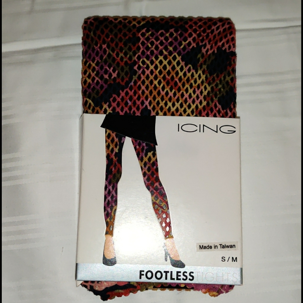 NWT Floral Print Footless Fishnet Tights